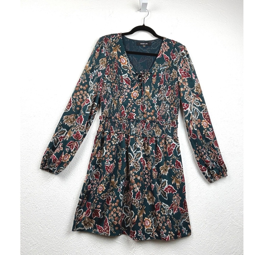 Sugar Lips Green Floral Smocked Mini Dress - M - Boho Cottagecore Whimsigoth